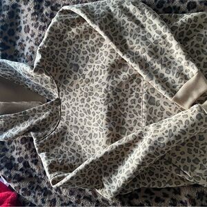 SHEIN Beige and Brown Leopard Print Fleece Hoodie